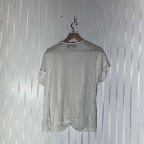 Rachel Rachel Roy 100% Linen Twist Front Tee Ivory White Sz M Boho Coastal Chic - Picture 2 of 8